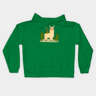 Coffee Llama and cactuses Kids Hoodie